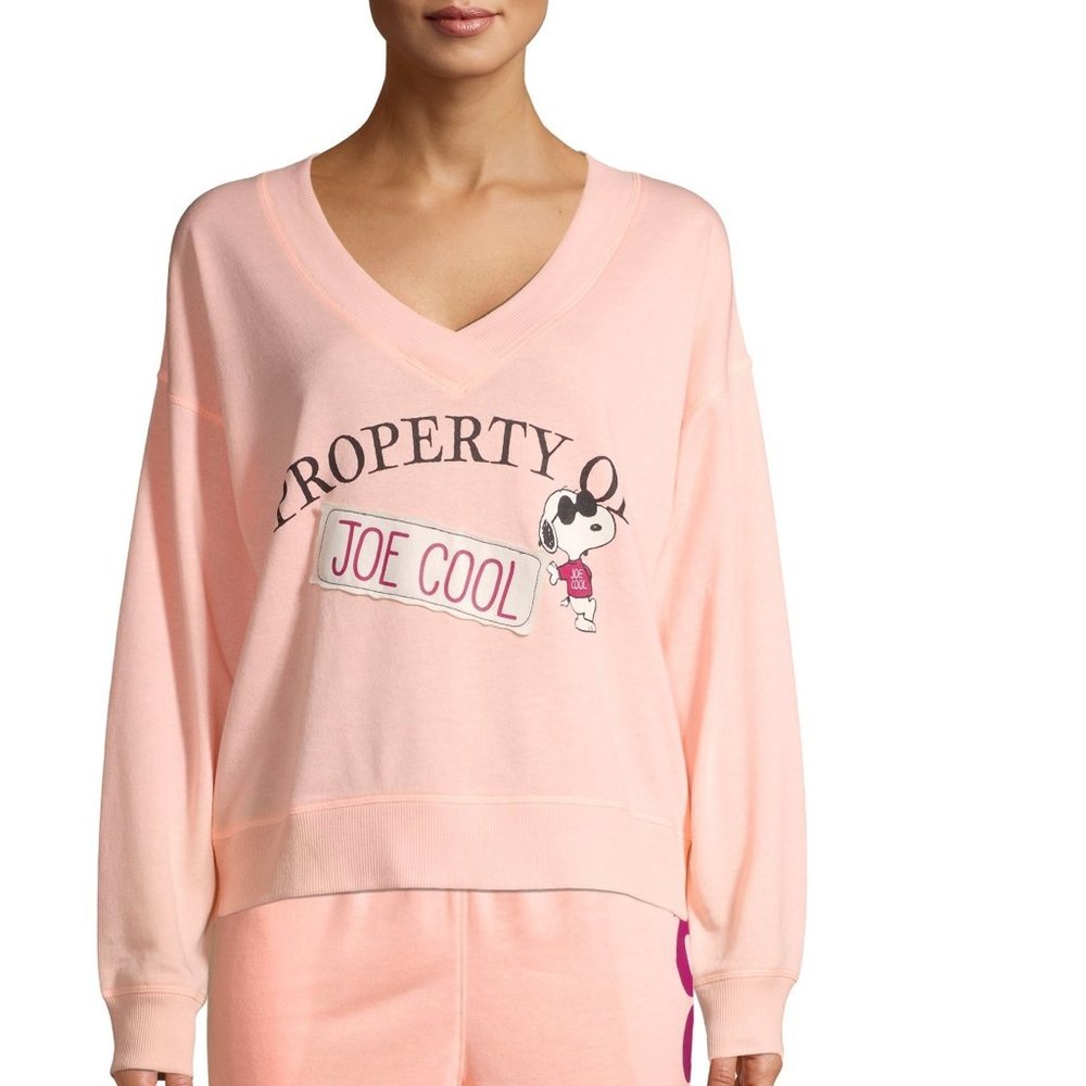 Womens Snoopy JOE COOL V-Neck Sleep Pajama Top Sweatshirt Size XS Medium NWT